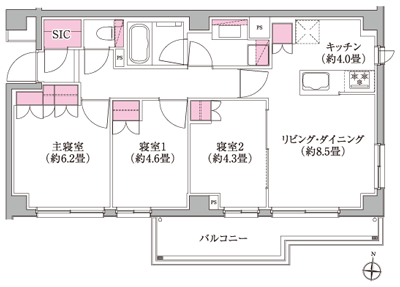 Floor: 3LDK + SIC, the occupied area: 65.07 sq m