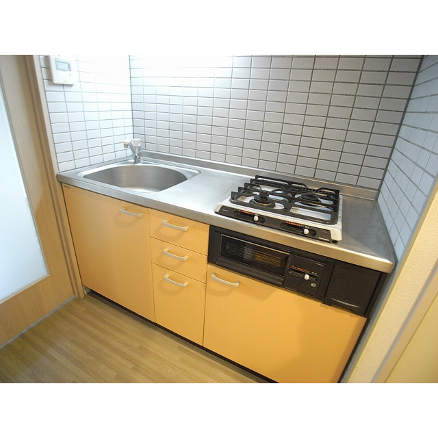 Kitchen. Kitchen is equipped with grill