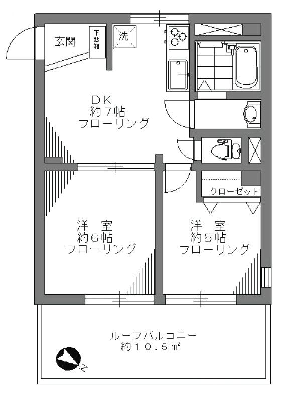 Floor plan. 2DK, Price 16,900,000 yen, Occupied area 34.75 sq m