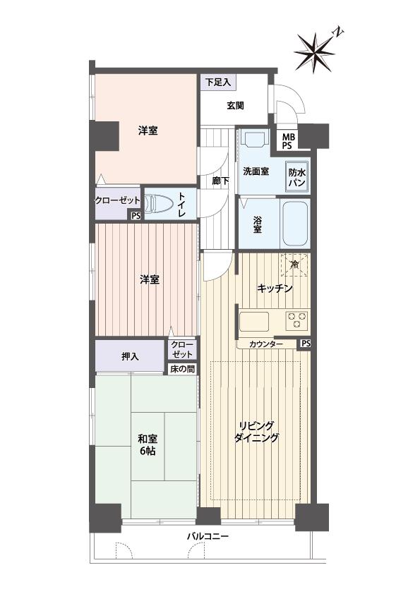 Floor plan. 3LDK, Price 32,800,000 yen, Occupied area 57.98 sq m , Balcony area 5.08 sq m