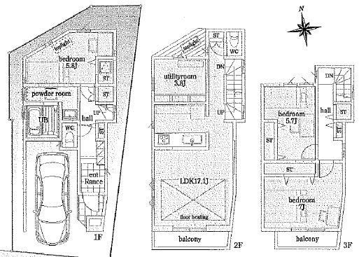 Floor plan. 52,800,000 yen, 3LDK + S (storeroom), Land area 67.43 sq m , Building area 112.19 sq m