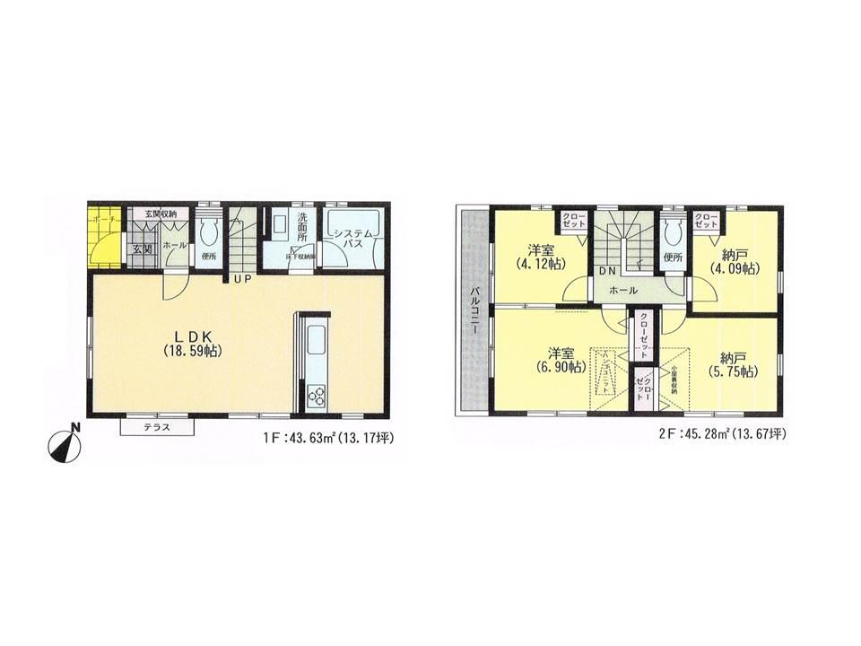 Floor plan. 52,800,000 yen, 4LDK, Land area 90.63 sq m , Building area 88.91 sq m Mato