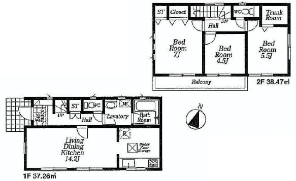 Floor plan. (3 Building), Price 50,800,000 yen, 3LDK, Land area 105.19 sq m , Building area 75.73 sq m