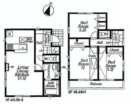 Floor plan. (4 Building), Price 53,800,000 yen, 3LDK, Land area 83.59 sq m , Building area 78.97 sq m