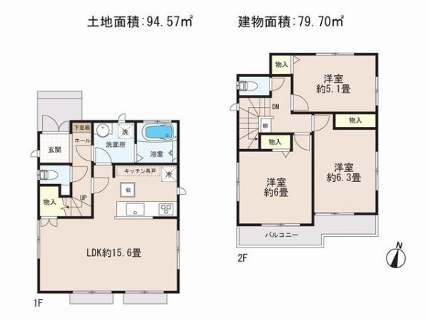 Floor plan. 44,800,000 yen, 3LDK, Land area 94.57 sq m , Building area 79.7 sq m