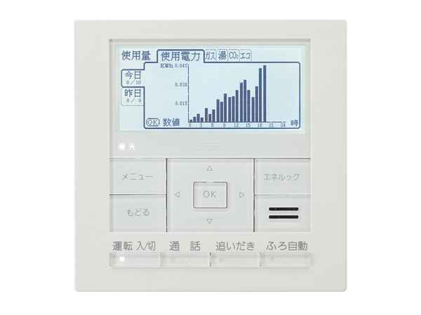 Other.  [Energy look remote control] Gas used in the water heater ・ Water heater remote control usage of water is visible. Also since it equipped with a power measuring unit, Electricity usage display can also be. Setting of the target value, Amount display, The graph display, Energy use management towards energy conservation you can easily at home. Also, when you connect the music player you can enjoy music in the bathroom.  ※ The actual usage may differ slightly.