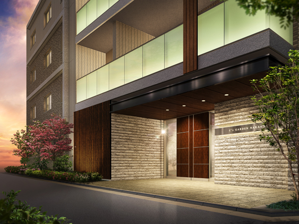 Buildings and facilities. Worthy of the elegant mansion, Marble paste of the entrance facade. To express the elegance of a mansion, Incorporating the natural moisture, It has become a healing Entrance. (Entrance Rendering)