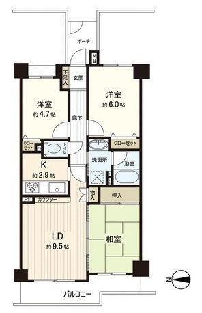 Floor plan. 3LDK, Price 36,800,000 yen, Occupied area 62.97 sq m , Balcony area 6.78 sq m