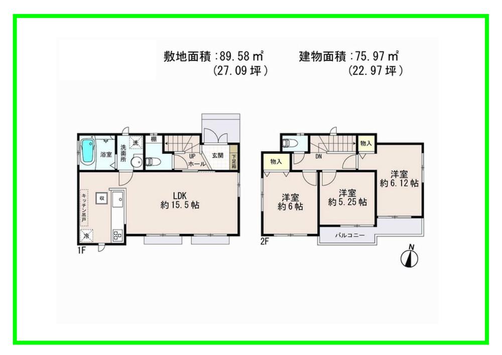 Floor plan. 44,800,000 yen, 3LDK, Land area 89.58 sq m , Building area 75.97 sq m