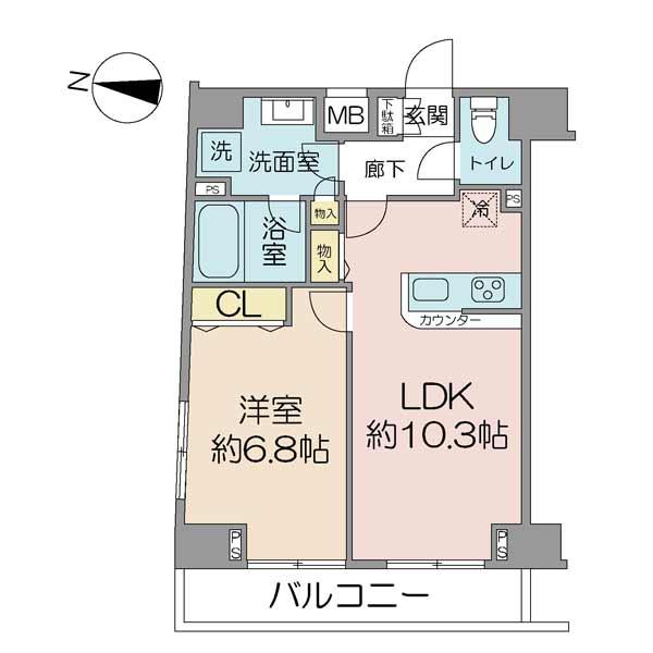 Floor plan. 1LDK, Price 31.5 million yen, Footprint 41.1 sq m , Balcony area 5.82 sq m