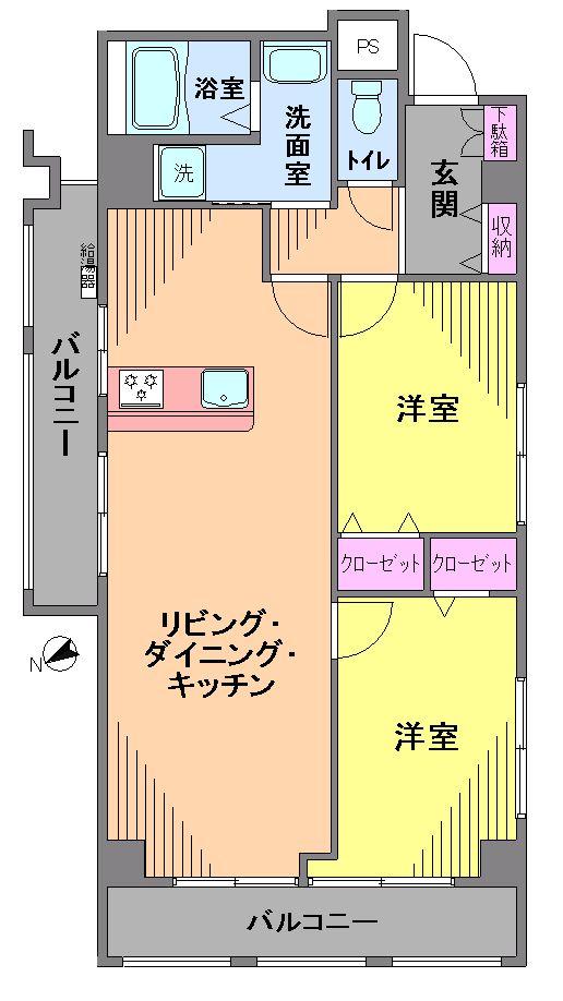 Floor plan. 2LDK, Price 28.8 million yen, Occupied area 61.19 sq m , Balcony area 11.2 sq m