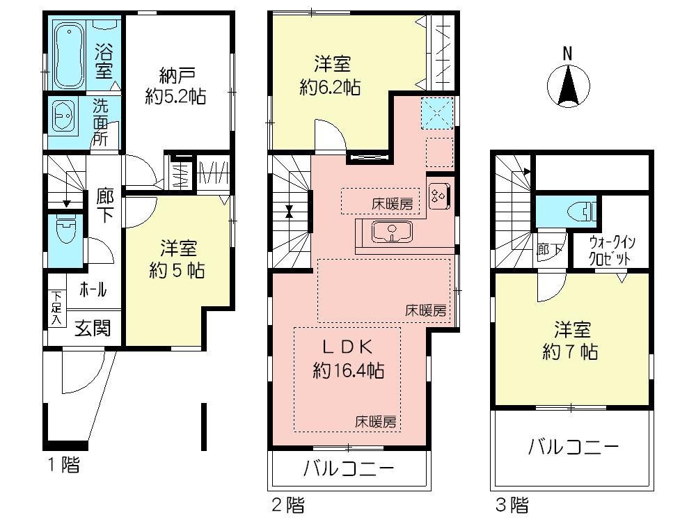 Floor plan. (A Building), Price 54,800,000 yen, 3LDK+S, Land area 67.53 sq m , Building area 95.37 sq m