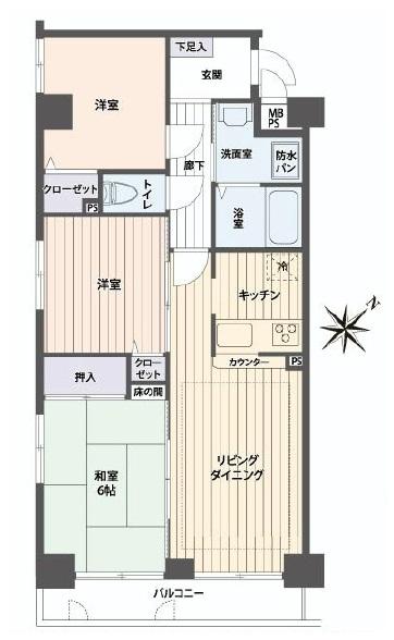 Floor plan. 3LDK, Price 32,800,000 yen, Occupied area 57.98 sq m , Balcony area 5.08 sq m