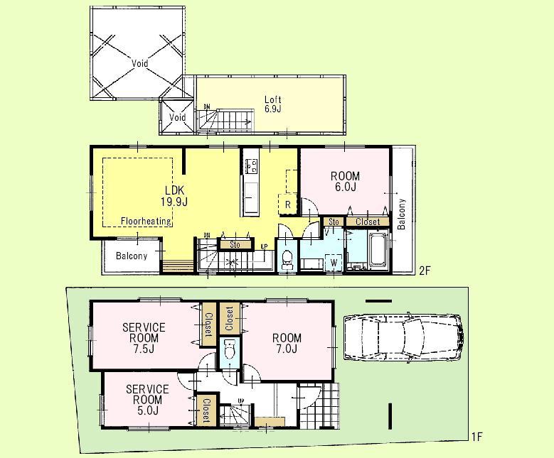 Floor plan. (B Building), Price 59,800,000 yen, 2LDK+2S, Land area 96.52 sq m , Building area 104.69 sq m