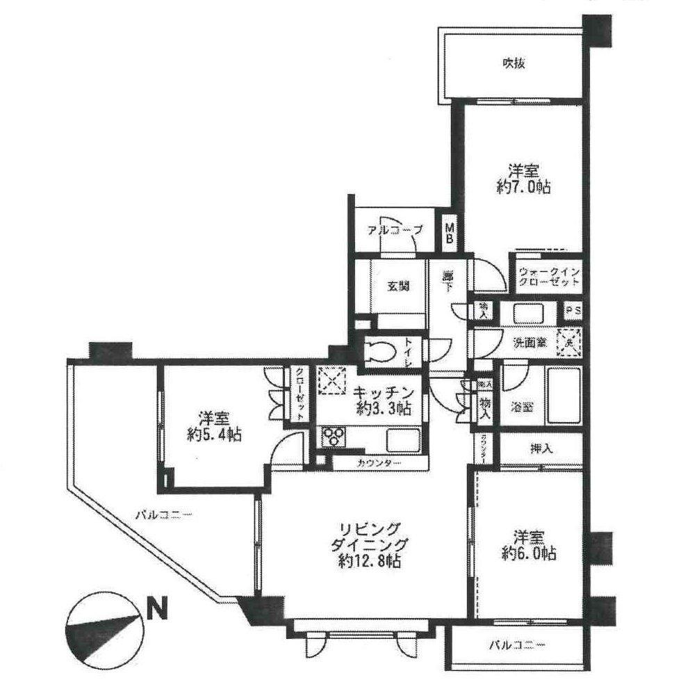 Floor plan. 3LDK, Price 49,800,000 yen, Occupied area 76.42 sq m , Balcony area 15.25 sq m
