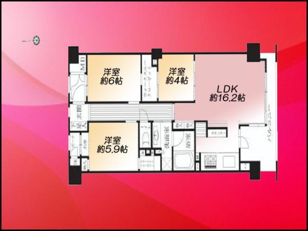 Floor plan. 3LDK, Price 52,800,000 yen, Occupied area 75.62 sq m , Balcony area 9.3 sq m