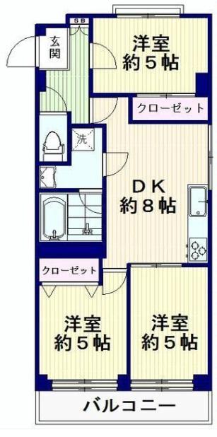 Floor plan. 3DK, Price 25,800,000 yen, Occupied area 55.12 sq m , Balcony area 5.2 sq m