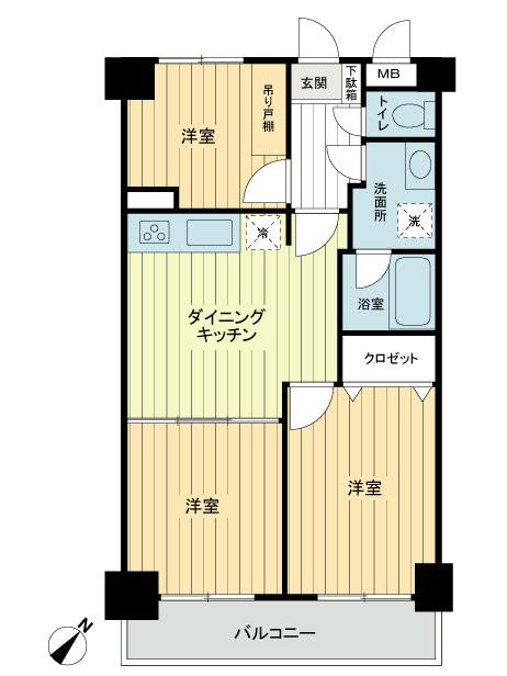 Floor plan. 3DK, Price 36,900,000 yen, Footprint 51.7 sq m , Balcony area 6 sq m