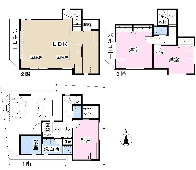 Floor plan. 57,800,000 yen, 2LDK + S (storeroom), Land area 61 sq m , Building area 95.9 sq m