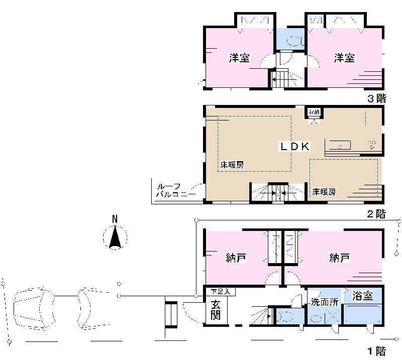 Floor plan. 49,800,000 yen, 2LDK + 2S (storeroom), Land area 69.04 sq m , Building area 94.51 sq m