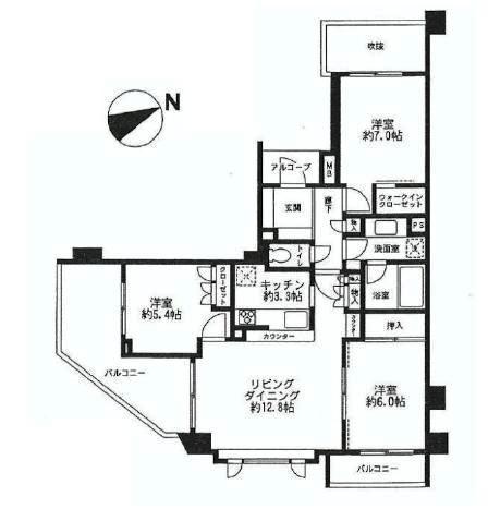Floor plan. 3LDK, Price 49,800,000 yen, Occupied area 76.42 sq m , Balcony area 15.25 sq m