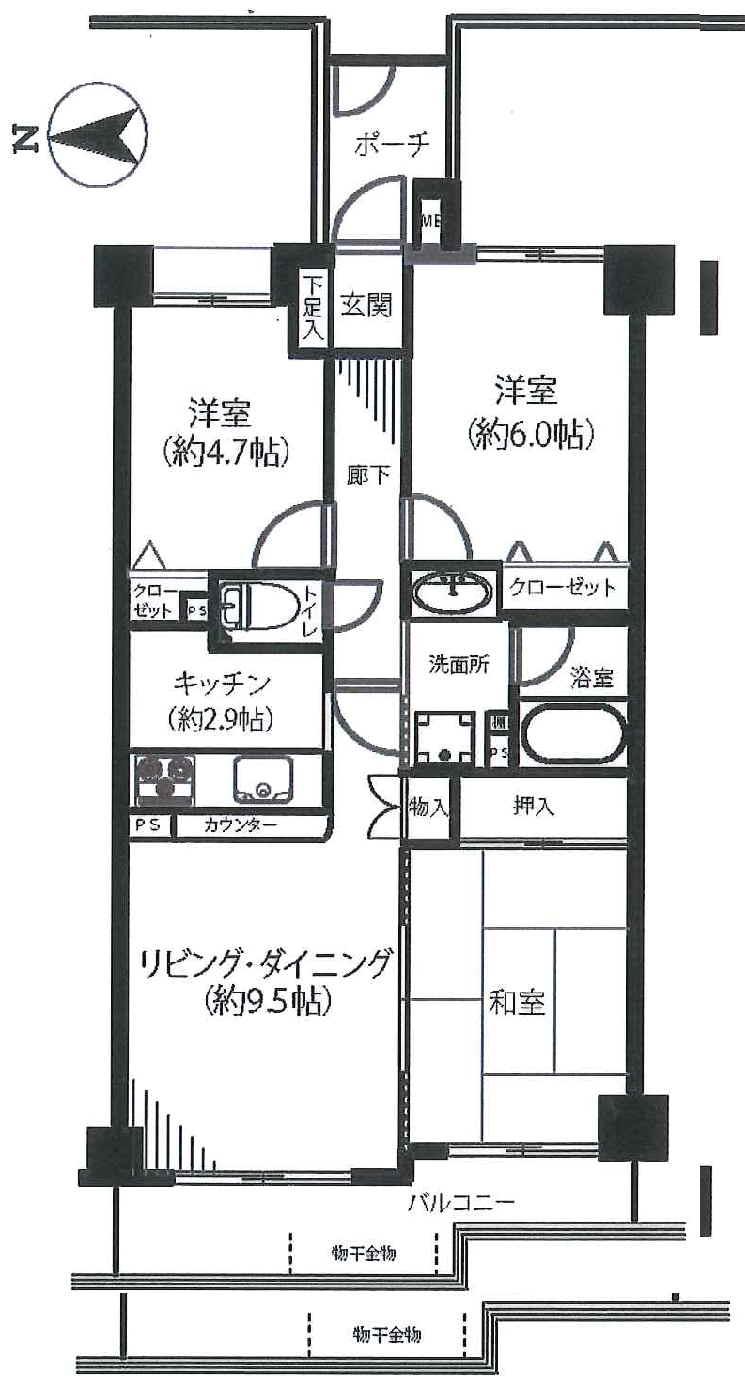 Floor plan. 3LDK, Price 36,800,000 yen, Occupied area 62.97 sq m , Balcony area 6.78 sq m