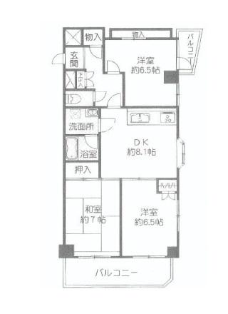Floor plan. 3DK, Price 44,800,000 yen, Occupied area 61.32 sq m , Balcony area 9.11 sq m