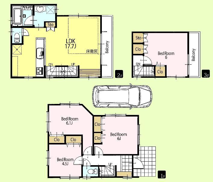 Floor plan. (A Building), Price 51,800,000 yen, 4LDK, Land area 79 sq m , Building area 92.74 sq m