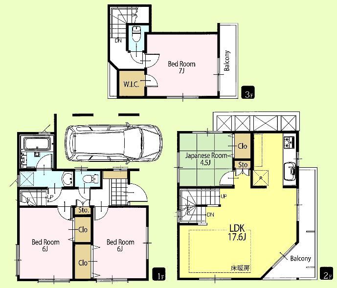 Floor plan. (B Building), Price 53,800,000 yen, 4LDK, Land area 74.43 sq m , Building area 102.46 sq m