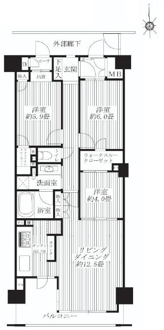 Floor plan. 3LDK, Price 52,800,000 yen, Occupied area 75.62 sq m , Balcony area 9.3 sq m
