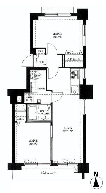 Floor plan. 2LDK, Price 20,900,000 yen, Footprint 43.5 sq m , Balcony area 4 sq m