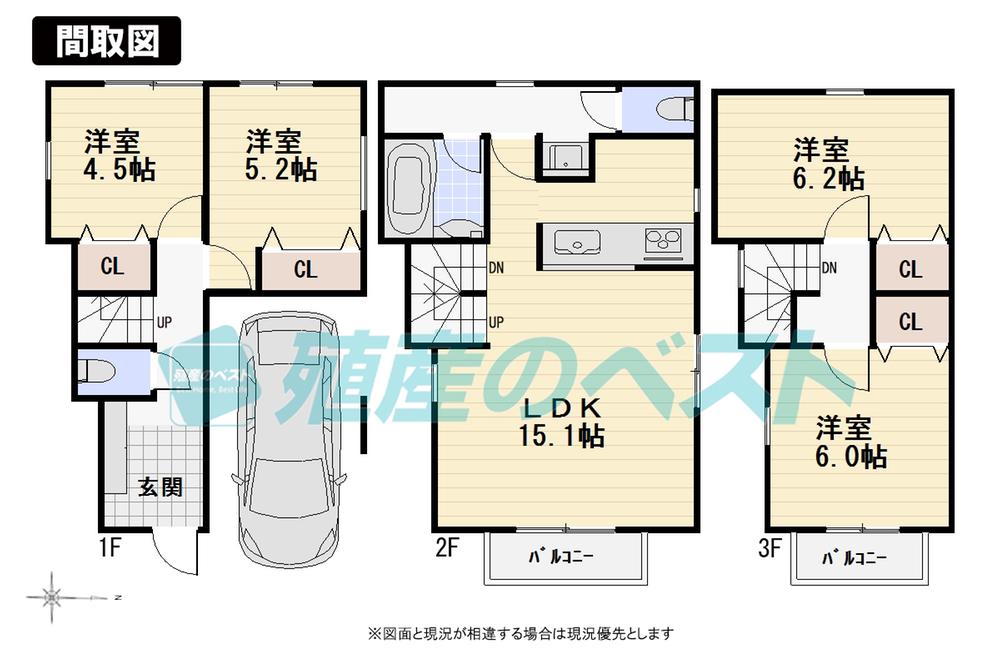 Floor plan. (A Building), Price 54,800,000 yen, 4LDK, Land area 60.25 sq m , Building area 95.81 sq m