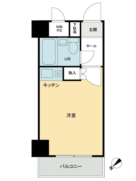 Floor plan. 1K, Price 6.9 million yen, Footprint 16.8 sq m , Balcony area 2.52 sq m