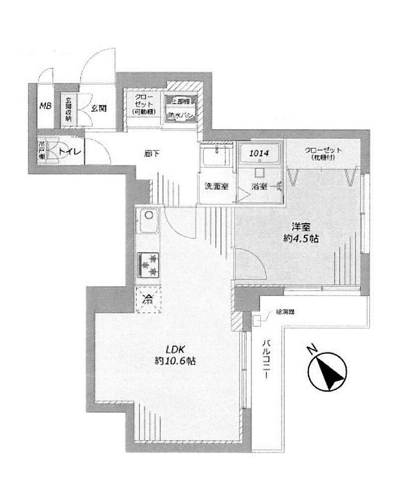 Floor plan. 1LDK, Price 21,980,000 yen, Occupied area 38.07 sq m , Balcony area 4.86 sq m
