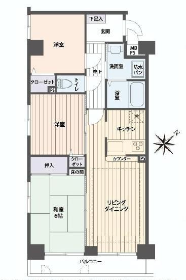 Floor plan. 3LDK, Price 32,800,000 yen, Occupied area 57.98 sq m , Balcony area 5.08 sq m