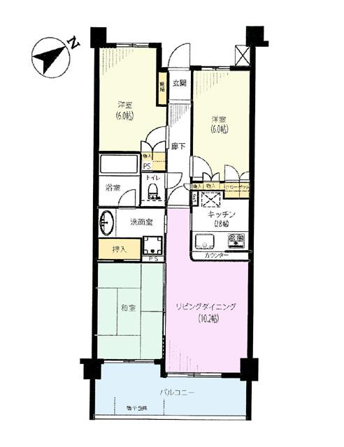 Floor plan. 3LDK, Price 46,800,000 yen, Occupied area 68.24 sq m , Balcony area 10.3 sq m