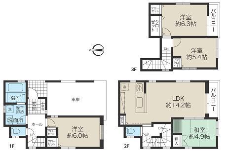 Floor plan. (1 Building), Price 53,800,000 yen, 4LDK, Land area 66.53 sq m , Building area 106.14 sq m