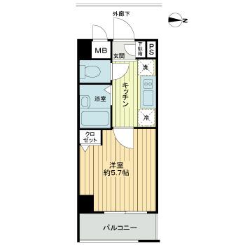 Floor plan. 1K, Price 15.5 million yen, Occupied area 20.15 sq m , Balcony area 3.41 sq m 1K Occupied area 20.15 sq m