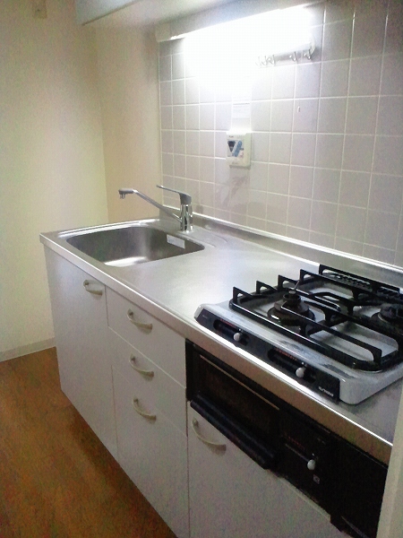 Kitchen. The kitchen is a sufficient cooking space storage rack. 