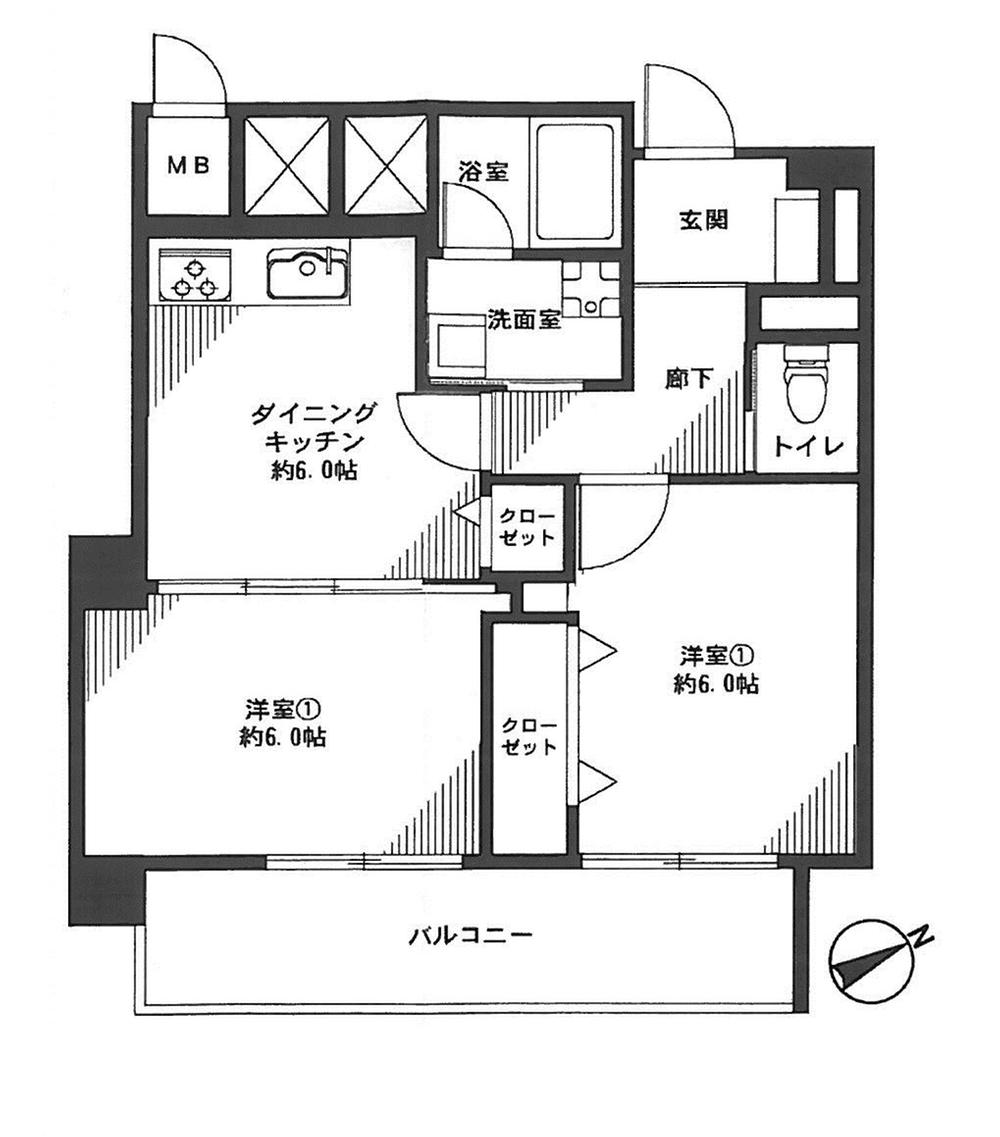 Floor plan. 2DK, Price 20.8 million yen, Occupied area 45.93 sq m , Balcony area 8.91 sq m