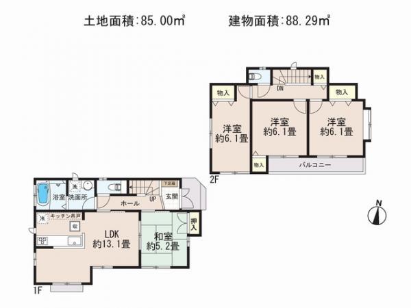 Floor plan. 48,800,000 yen, 4LDK, Land area 85 sq m , Building area 88.29 sq m
