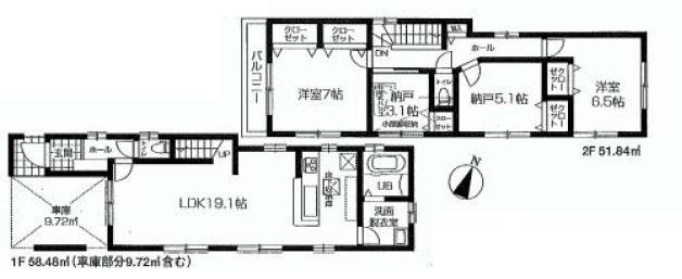 Floor plan. (1 Building), Price 58,800,000 yen, 3LDK+S, Land area 90.02 sq m , Building area 107.32 sq m