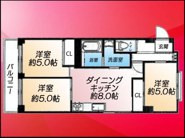 Floor plan. 2DK, Price 25,800,000 yen, Occupied area 36.84 sq m , Balcony area 5.2 sq m