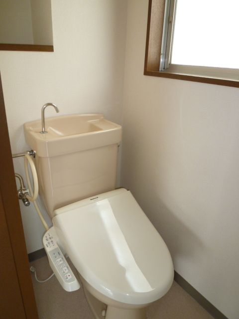 Toilet. Window with bright toilet