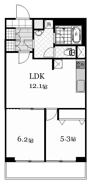 Floor plan. 2LDK, Price 24.5 million yen, Footprint 55 sq m , Balcony area 5.99 sq m