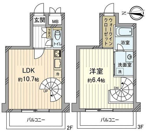 Floor plan. 2LDK, Price 34,800,000 yen, Occupied area 47.23 sq m , Balcony area 10.24 sq m