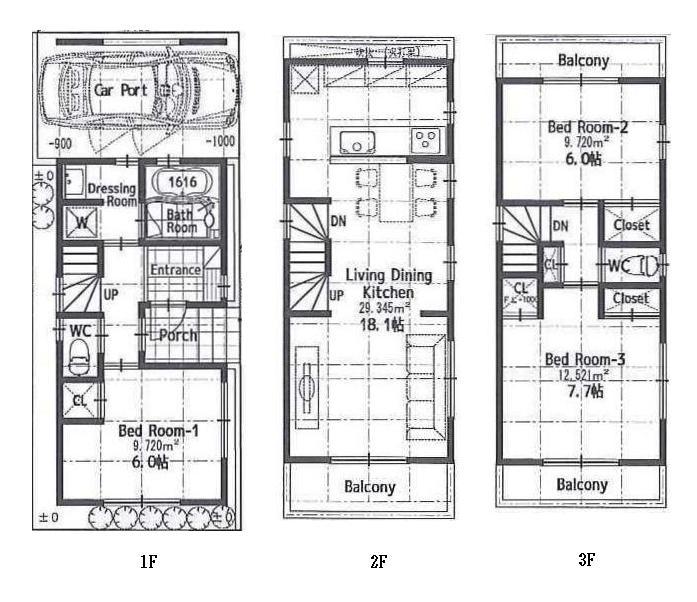 Building plan example (floor plan). Building price 18,800,000 yen, Building area 98.27 sq m