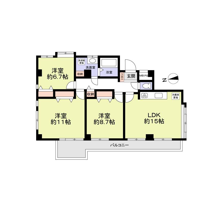 Floor plan. 3LDK, Price 25 million yen, Occupied area 89.57 sq m , Balcony area 12.5 sq m
