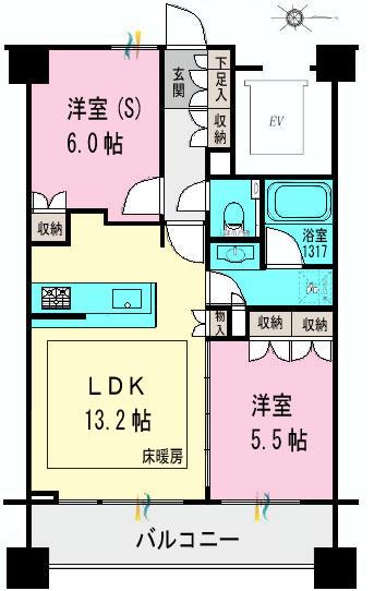 Floor plan. 1LDK+S, Price 33,800,000 yen, Occupied area 54.64 sq m , Balcony area 10.79 sq m