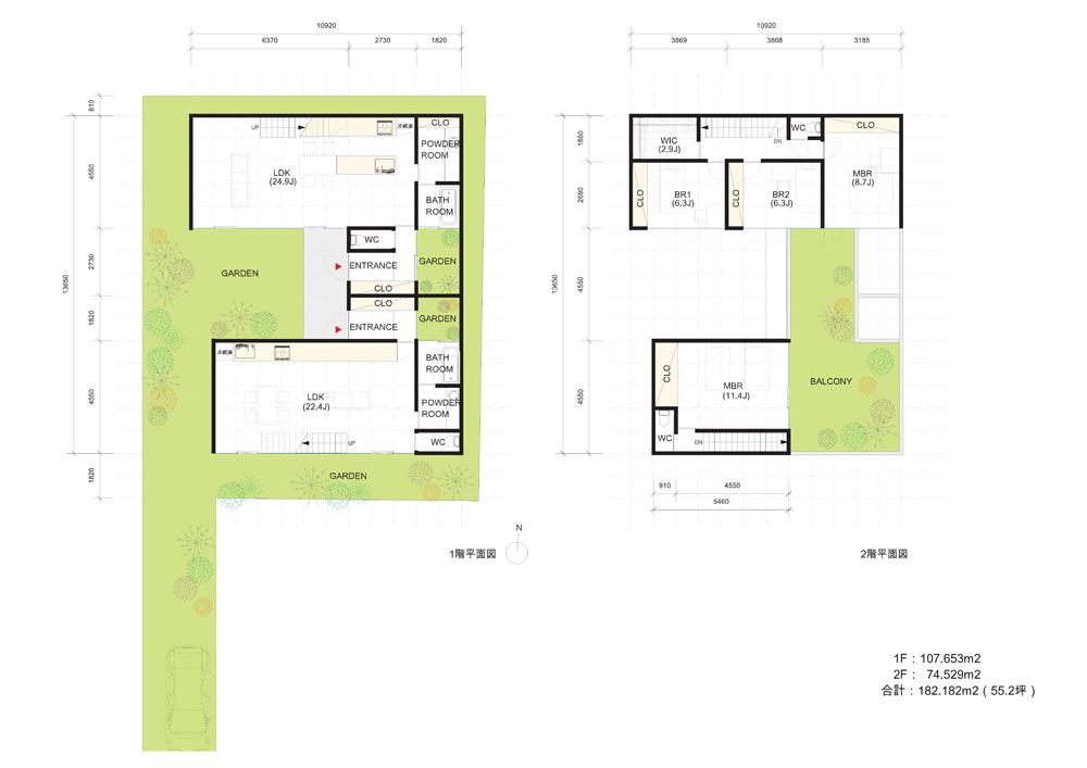 The entire compartment Figure. Two-family home ・ GARDEN plan Total floor area 182.182 sq m  